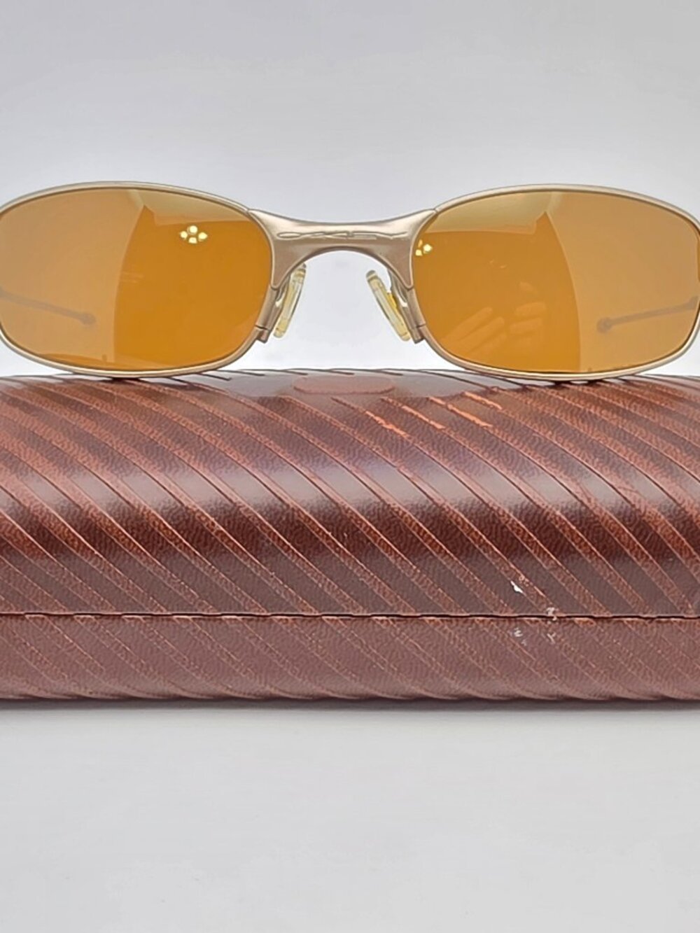 Oakley Square Wire 2.0 05-676 Platinum Frame Gold Iridium Lens Sunglasses w Case